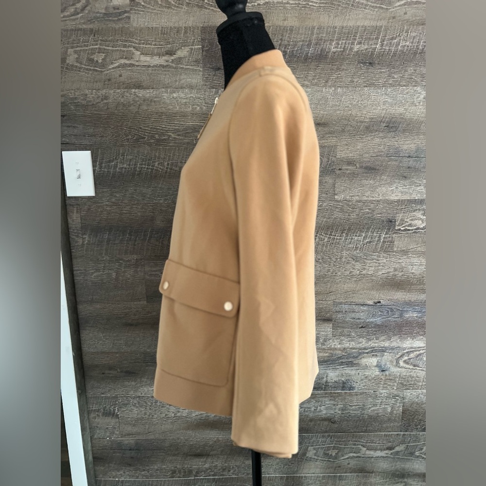 H&M‎ Jacket Salehm Tan Zippered Coat With Gold Button blazer jacket S size 4 - Picture 3 of 10